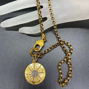 Necklace - Diamond Sunburst Pendant, Brass, Gold Vermeil
